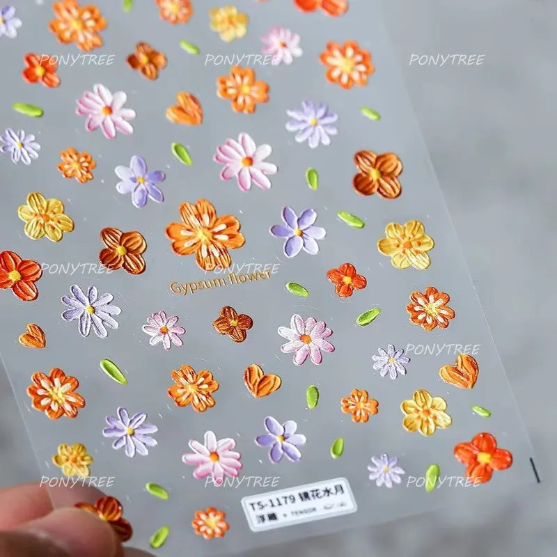 Vivid Honey Bee Ribbon Bowknot Pot Daisy Wreath Flower Shining Tulip Honeycomb Jar Self Adhesive Nail Art Sticker Manicure Decal (ONLINE ORDER ONLY)