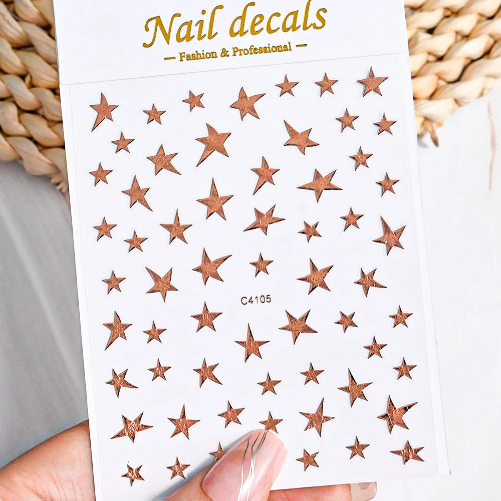 1 Sheet Star Nail Art Stickers 3d Self Adhesive Nail Decals Black White Golden Silver Color Star Design Nail Supplies Accessory (ONLINE ORDER ONLY)