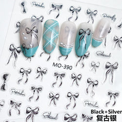 Gold Silver White Black Pink Blue Bowknot Ribbon Flat 3D Line Gird Strap Tie Elegant Charming Nail Art Stickers Manicure Decals (ONLINE ORDER ONLY)