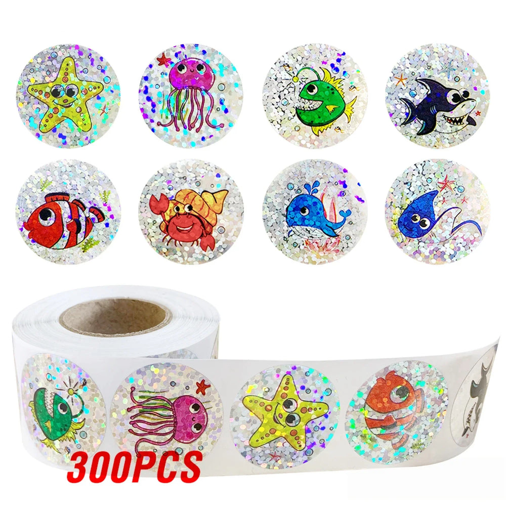 100-500pcs Holographic Rainbow Label Cartoon Marine Animal Stickers Children DIY Handmade Scrapbooking Stationery Sticker (ONLINE ORDER ONLY)