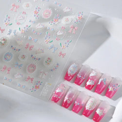 Pink Running Rabbit Bowknot Wreath Bunny Flower Tie Totem Pattern Self Adhesive Nail Art Sticker Pearl Rhinestone Manicure Decal (Online Order Only)