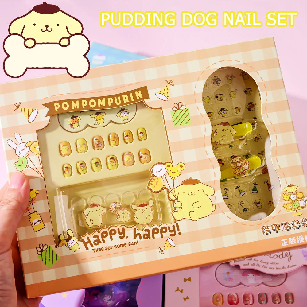 1Set(12Pcs+Jelly Glue+Stickers+Hairpin) Children Acrylic Fake Nails Kuromi Mymelody Cinnamoroll Fake Nails Non-Toxic Kid Gifts * (Online Order Only)