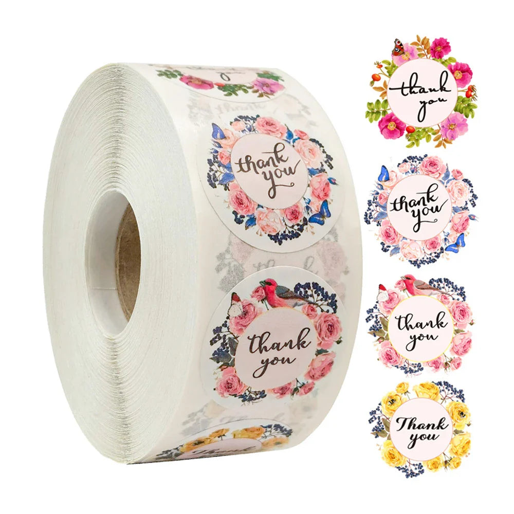 500pcs/roll Thank You Stickers Flower Pattern Party Wedding Decoration Gift Envelope Seal Labels Scrapbooking Stickers (ONLINE ORDER ONLY)
