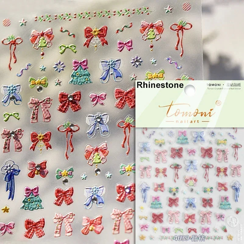 Dressy Embossment Colorful Gradient Snowflakes Laser Silver Christmas Tree Winter Bowknot Santa Nail Art Stickers Manicure Decal (Online Order Only)