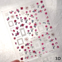 Retro Rose Flowers Bowknot Petal Romantic 5D Soft Embossed Relief Self Adhesive Nail Art Decoration Stickers 3D Manicure Decals (ONLINE ORDER ONLY)