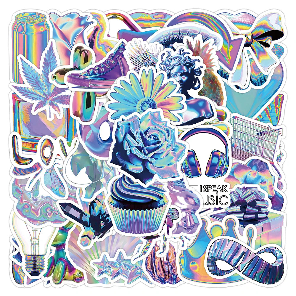 10/30/53pcs VSCO Holographic Laser Cartoon Waterproof Stickers Decoration Stationery Laptop Phone Suitcase Scrapbook Sticker Toy (ONLINE ORDER ONLY)
