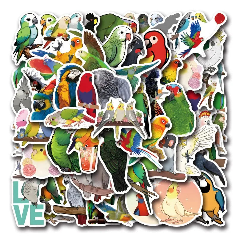 55pcs Cartoon Parrot Stickers for Laptop, Phone, Scooter, Suitcase, Water Bottle, Stationery, Refrigerator Decoration (Online Order Only)
