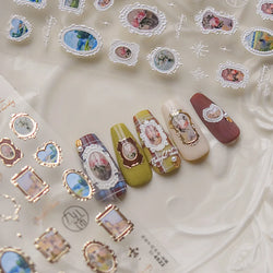 Retro Rose Gold Silver Totem Picture Photo Frame Flower 5D Self Adhesive Nail Art Stickers 5D Shiny Rhinestone Manicure Decals (ONLINE ORDER ONLY)