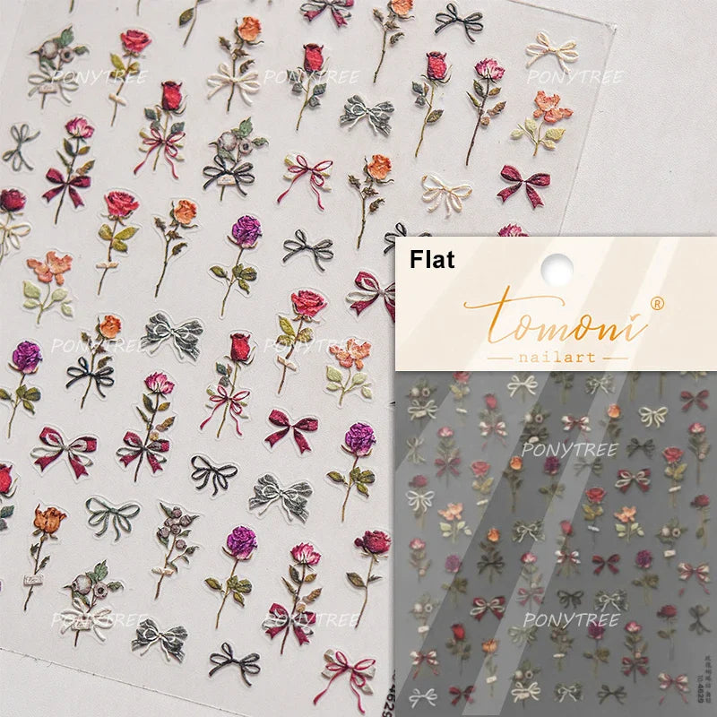 Colourful Field Bouquet Flower Spring Field Violet Daisy Bowknot Butterfly 5D Relief Adhesive Nail Art Stickers Manicure Decals (ONLINE ORDER ONLY)