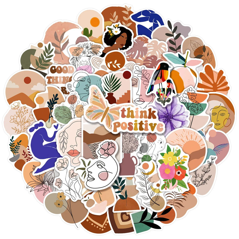 10/30/50/100PCS Cute Cartoon Boho Stickers Aesthetic Graffiti Decals DIY Scrapbooking Laptop Bike Funny Bohemian Sticker Toy (Online Order Only)