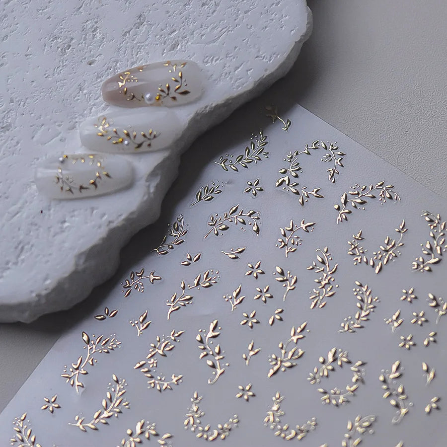 Hot Stamping Silver Rose Gold Tender Leaf Branches Flower Slash Leaves Maple Leaves Ginkgo Plant Flower Nail Art Stickers Decals (ONLINE ORDER ONLY)