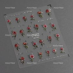 Watercolor Style Rose Flower Colored Rosa Chinensis 3D 5D Flat Reliefs Charming Self Adhesive Nail Art Stickers Manicure Decals (ONLINE ORDER ONLY)