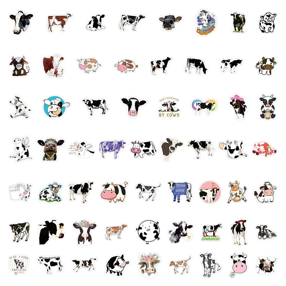 10/30/60PCS Dairy Cow Cartoon Stickers Animal Graffiti Decals Kids Toys Decoration Luggage Laptop Phone Guitar Car Bike Sticker (ONLINE ORDER ONLY)