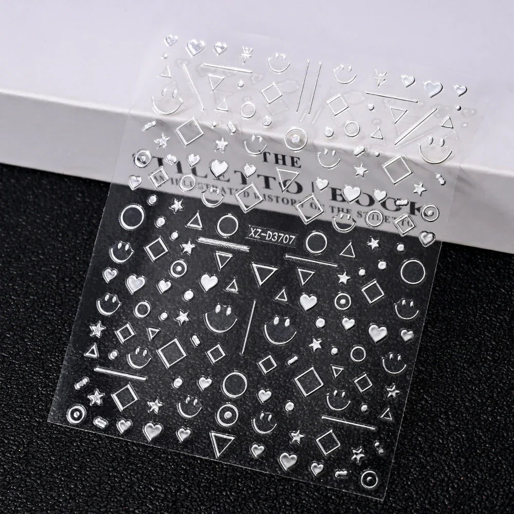 1pc 3D Gradient French Nail Stickers with Crown & Tassel Design Gold Silver Lines Self-Adhesive Nail Art Waterfall Manicure Foil (Online Order Only)