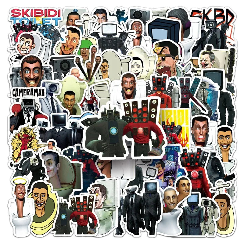 60pcs Skibidi Toilet Stickers for Suitcase, Water Cup, Phone, Laptop, Car, Scooter, Refrigerator (Online Order Only)