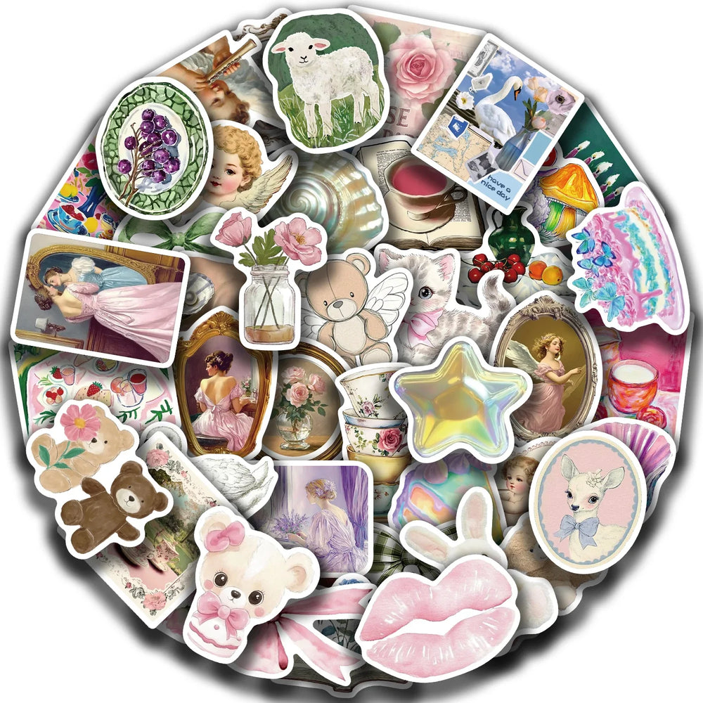 50Pcs Mystery Labels Stickers Retro DIY Aesthetics Waterproof Decals For Suitcase Scrapbooking Laptop Sticker (Online Order Only)