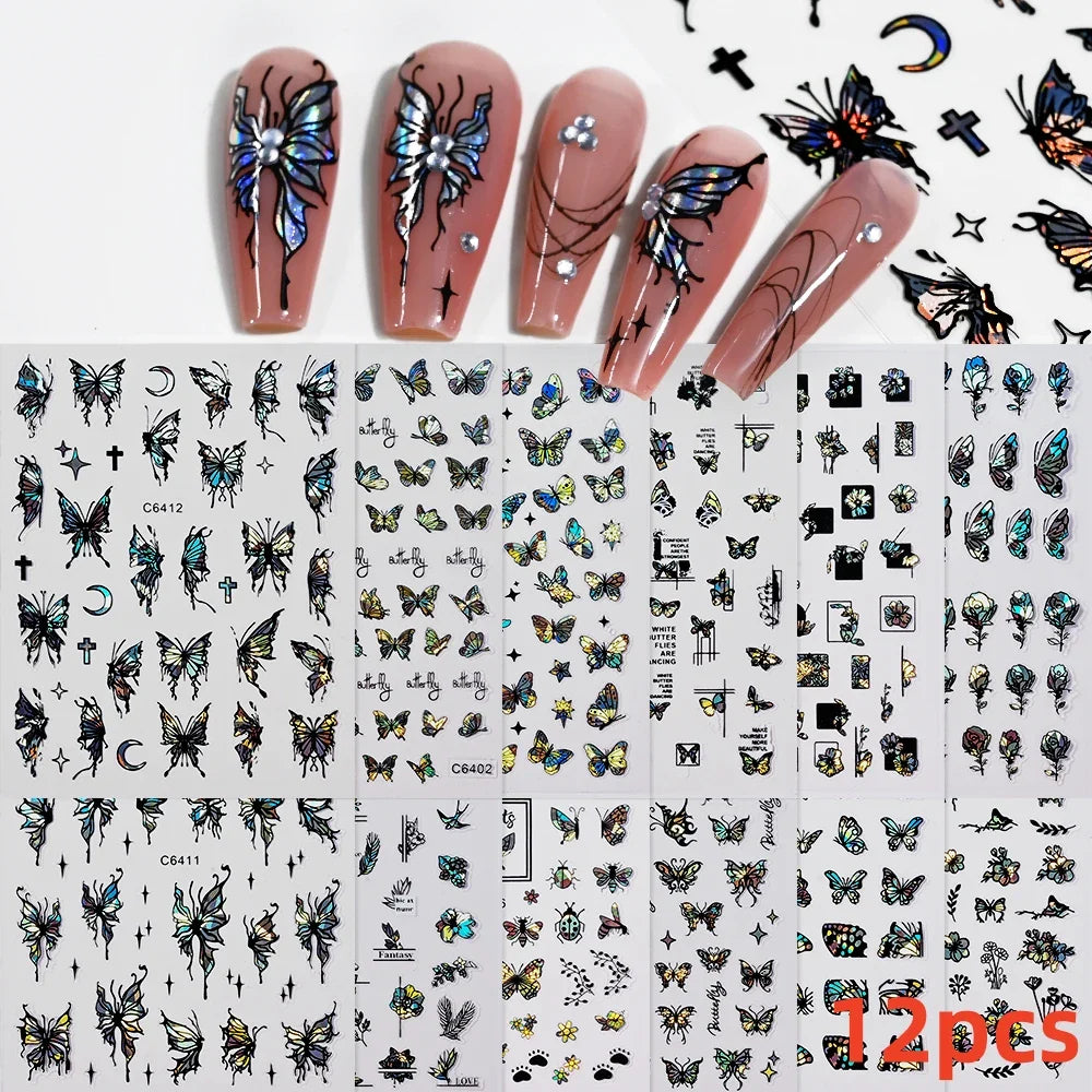 12PCS French Tassel Crescent Moon Arc Self Adhesive Nail Art Sticker 3D French Kiss Crescent Nail Stickers Lines Manicure Decals (ONLINE ORDER ONLY)