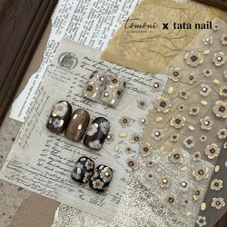Retro Flowers Petal Pearl Rhinestones Halo Dyeing Chic Daisy Vintage Gold Foil  Floral Designs Nail Art Stickers Manicure Decals (ONLINE ORDER ONLY)