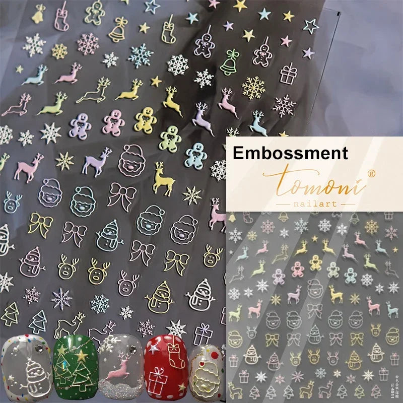 Black White Christmas Tree Snowflake Bowknot Snowman Socks Star Santa Hat Deer Rhinestone Winter Nail Art Sticker Manicure Decal (Online Order Only)