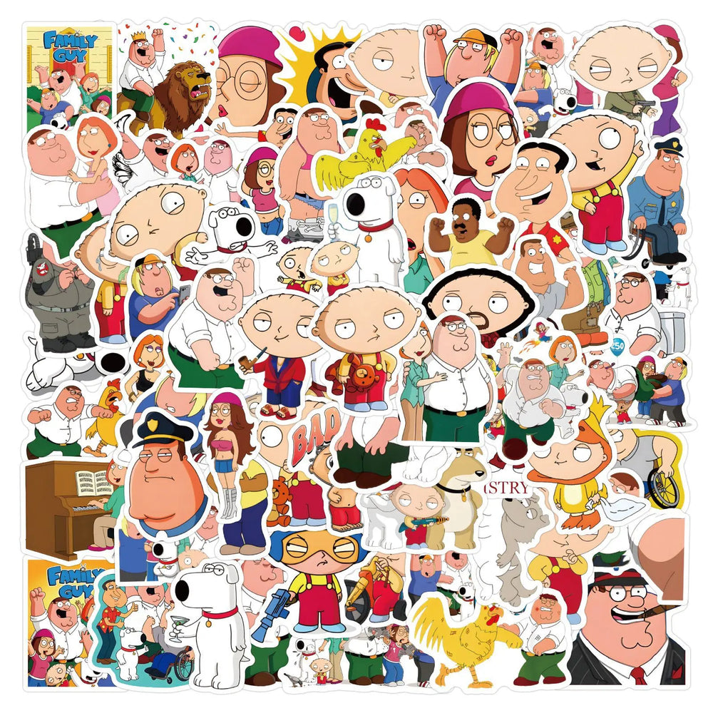 Family Guy Cartoon Stickers Pack - DIY Decals for Laptop, Guitar, Car, Bike, Skateboard (Online Order Only)