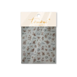 Brown Blue White Hand Drawn Sketch Plants Leaves Bowknot Butterfly Flowers Adhesive Nail Art Decoration Stickers Manicure Decals (Online Order Only)