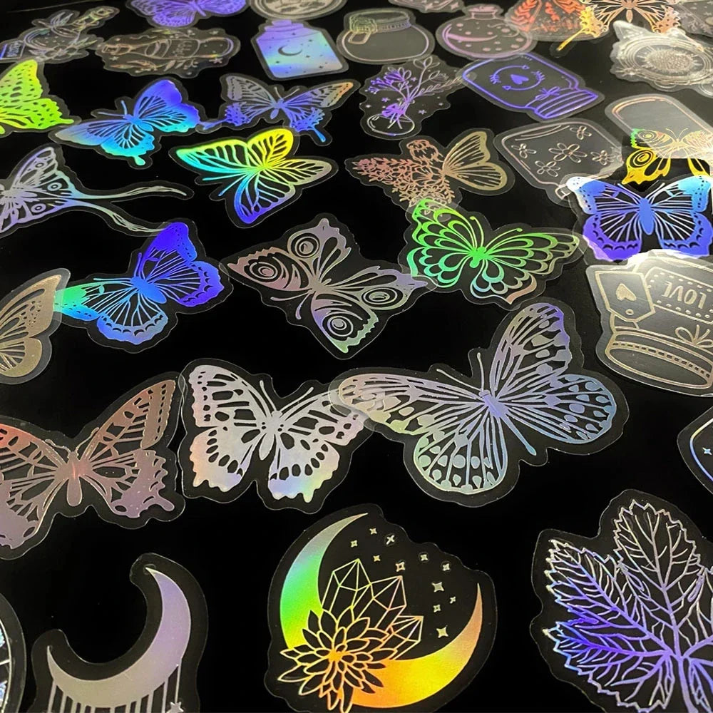 10/30/50/100PCS Holographic Laser Butterfly PET Flash Dream Stickers Aesthetic Hand Account DIY Notebook Motorcycle Car Sticker (Online Order Only)