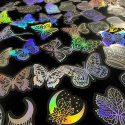 10/30/50/100PCS Holographic Laser Butterfly PET Flash Dream Stickers Aesthetic Hand Account DIY Notebook Motorcycle Car Sticker (Online Order Only)