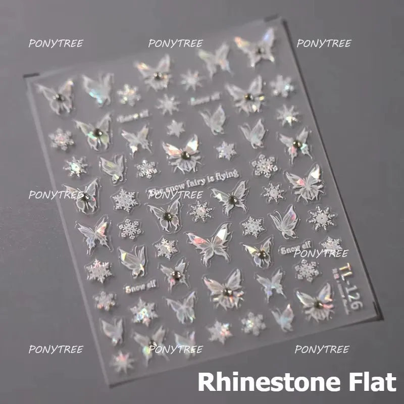 Snowflake Butterfly Rhinestone Shiny Totem Self Adhesive Nail Art Stickers Romantic Charm Chic Rose Flower Pearl Manicure Decals (ONLINE ORDER ONLY)