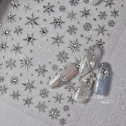 Winter Christmas Crystal Delicate Hexagon Romantic Laser Silver Chic Snowflakes Self Adhesive Nail Art Sticker 5D Manicure Decal (ONLINE ORDER ONLY)