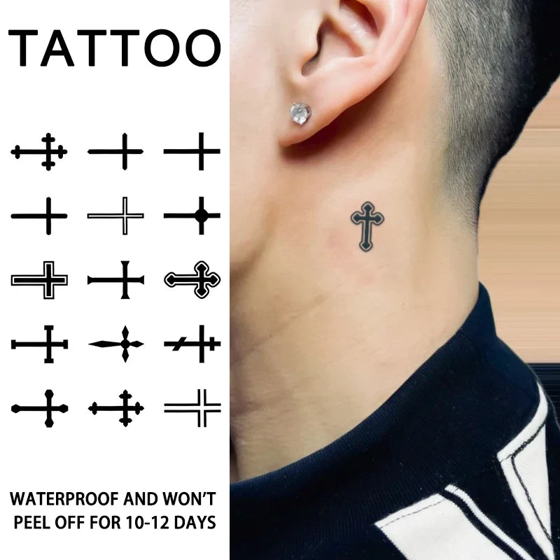 1Pc Cross Waterproof Temporary Tattoo Stickers, Long-lasting Waterproof for One to Two Weeks, Suitable For Finger, Plam, Neck. (ONLINE ORDER ONLY)
