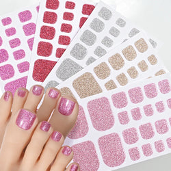 22Tips Pink Red Glitter Design Baking-free Toenail Stickers Solid Color Adhesive Full Cover Toe Nail Strip Slider Manicure Decal (ONLINE ORDER ONLY)