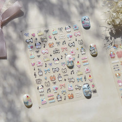 Graffiti Bear Cat Kitten Dog Puppy Bowknot Cake Tulip Note Star Cherry Cup Adhesive Nail Art Decoration Sticker Manicure Decals (ONLINE ORDER ONLY)