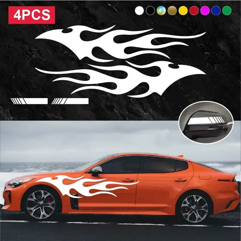 4pcs Fashion Car Stickers Flames Flaming Auto Body Stickers, Stripe Car Door Decals Waterproof Decorative Decal (Online Order Only)