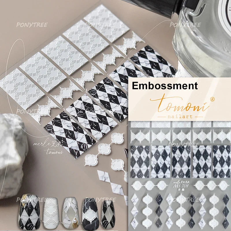 Retro White Lace Bandage Line Bowknot Irregular Fabric Cording Square Calligraphy Adhesive Nail Art Sticker 3D Manicure Decals (ONLINE ORDER ONLY)