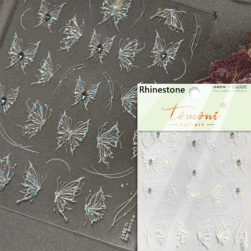 Charming White Shiny Pearl Rhinestone Wings Feathers Crown Moon Stars 3D Self Adhesive Nail Art Sticker Manicure Decal Wholesale (ONLINE ORDER ONLY)