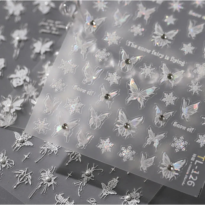 Snowflake Butterfly Rhinestone Shiny Totem Self Adhesive Nail Art Stickers Romantic Charm Chic Rose Flower Pearl Manicure Decals (ONLINE ORDER ONLY)