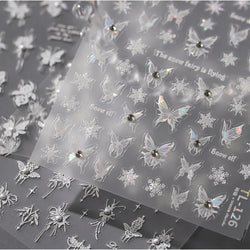 Snowflake Butterfly Rhinestone Shiny Totem Self Adhesive Nail Art Stickers Romantic Charm Chic Rose Flower Pearl Manicure Decals (ONLINE ORDER ONLY)