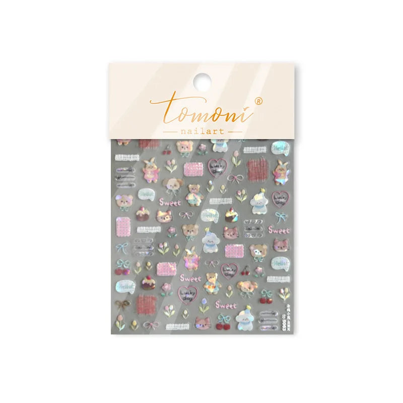Graffiti Bear Cat Kitten Dog Puppy Bowknot Cake Tulip Note Star Cherry Cup Adhesive Nail Art Decoration Sticker Manicure Decals (ONLINE ORDER ONLY)
