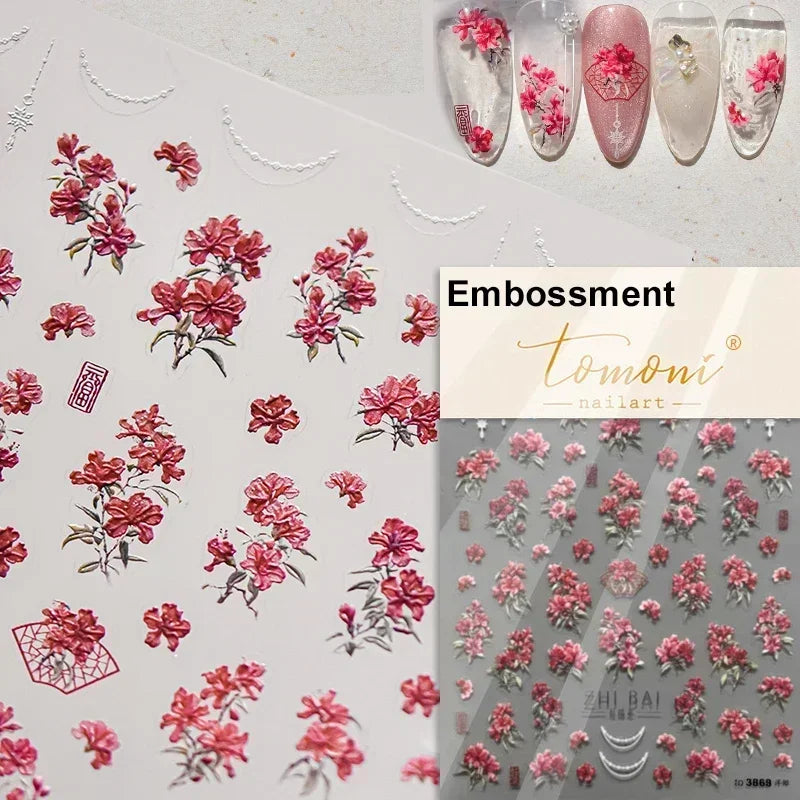 Pale Flower Bouquet Label Bowknot Stationery Sunflower Daisy Leaf 3D Self Adhesive Nail Art Stickers Rhinestone Manicure Decals (Online Order Only)