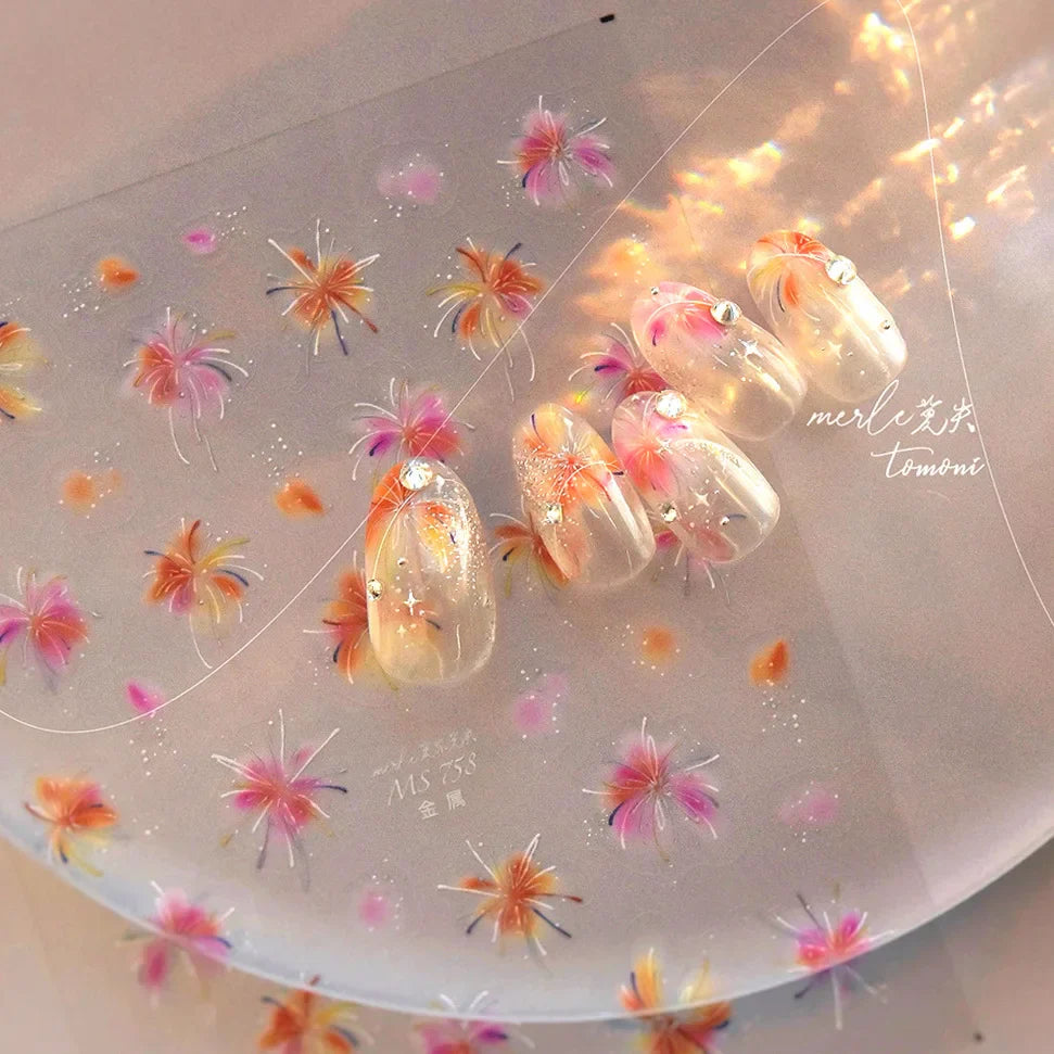 Fireworks Bloom Romantic Starry Sky Goldfish Metallics Color Gradient Self Adhesive Nail Art Stickers Halo Dyeing Manicure Decal (ONLINE ORDER ONLY)