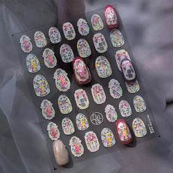 Retro Shiny Glazed Rococo Flower Window Dreamy Butterfly Geometric Frame Stamp Embossed Reliefs Nail Art Stickers Manicure Decal (Online Order Only)