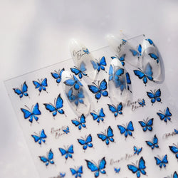 Charming Delicate Sapphire Color Blue Black Stroke Butterfly Jelly Relief Rhinestone Adhesive Nail Art Stickers Manicure Decals (Online Order Only)