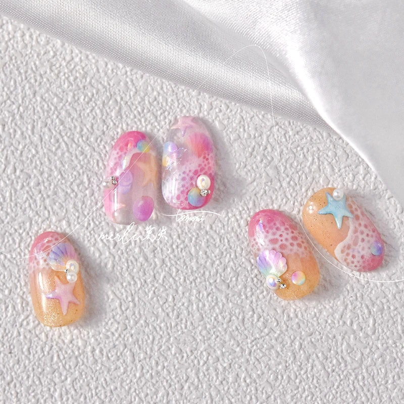Fantasy Beach Summer Dreamy Colorful Seasnail Shell Pearl Conch Jelly Star 5D Decals Soft Relief 3D Decoration Nail Art Stickers (Online Order Only)