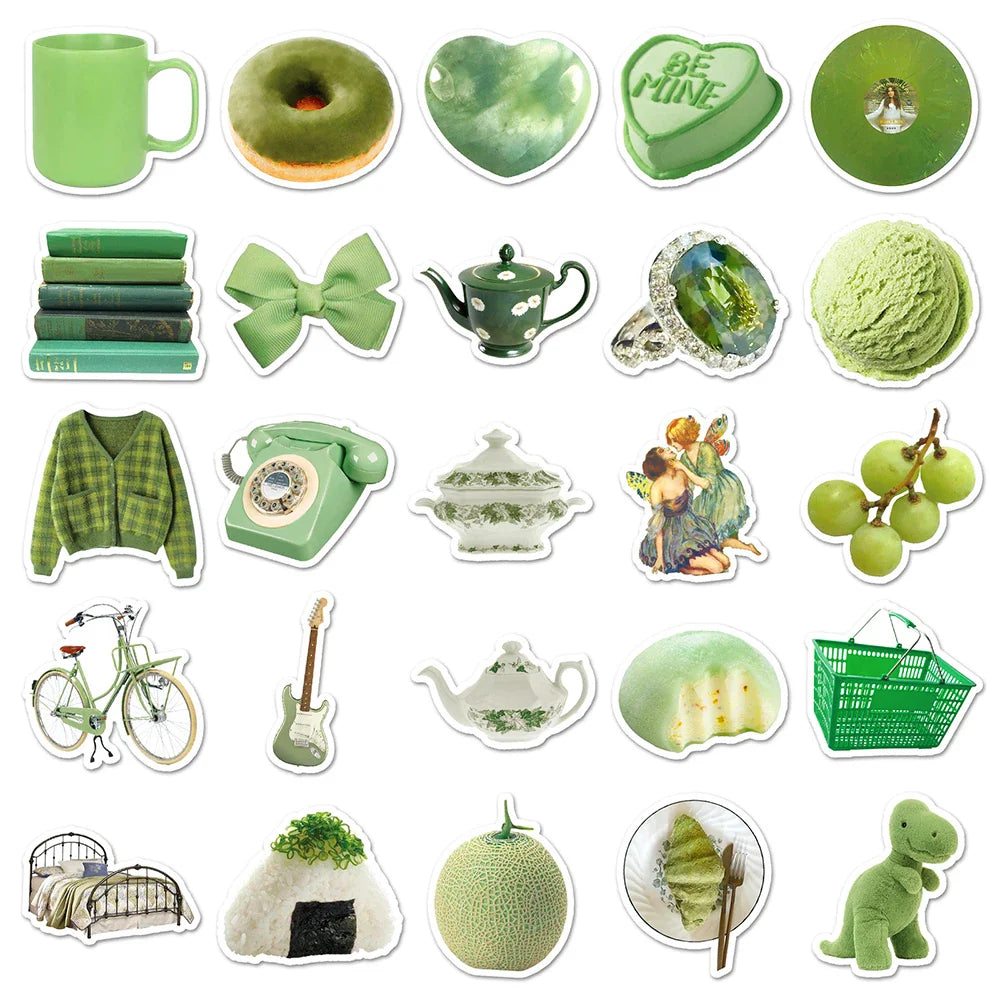 10/30/50PCS Ins Style Cartoon Green Stickers Decal Waterproof Skateboard Laptop Phone Motorcycle Guitar Car Sticker Toy Graffiti (Online Order Only)