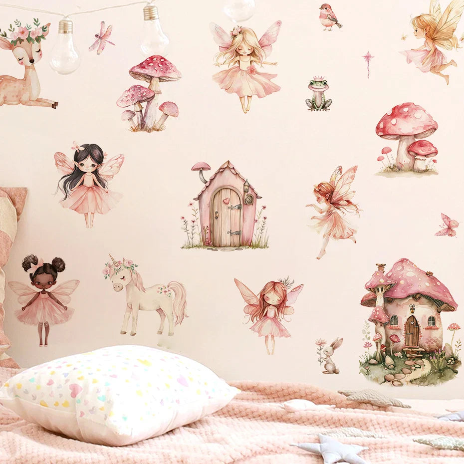 Cute Fairy Mushroom House Wall Stickers for Kids Nursery Decor (ONLINE ORDER ONLY)