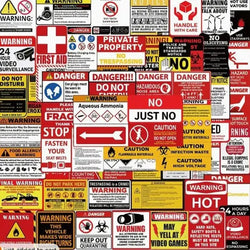 75 New Warning Safety Stickers Warning Signs PVC Stickers (Online Order Only)