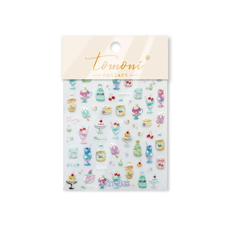 Soda Fruit Beverage Bottle Bear Watermelon Popsicle Dessert Ice Cream Cat Cherry Strawberry Bow Summer Nail Art Stickers Decals (ONLINE ORDER ONLY)