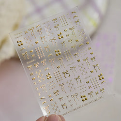 Purple Gold Silver Bowknot Cherry Fruit Cute Ribbon Tie Line Delicate 3D Adhesive Nail Art Stickers Manicure Decals Wholesale (Online Order Only)