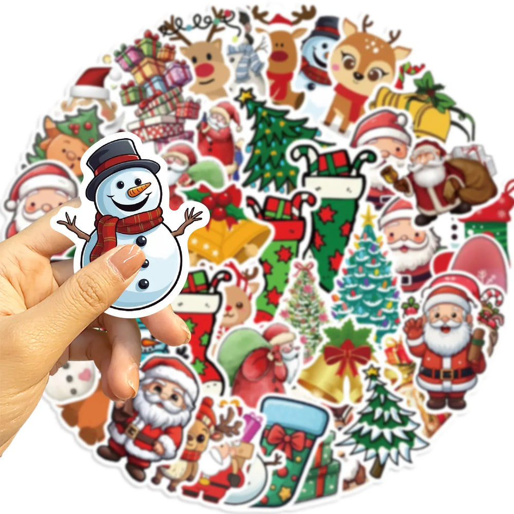 50pcs Retro Christmas Cartoon Children Stickers Decals Decoration DIY Phone Notebook Suitcase Laptop Fridge Wall Sticker (ONLINE ORDER ONLY)