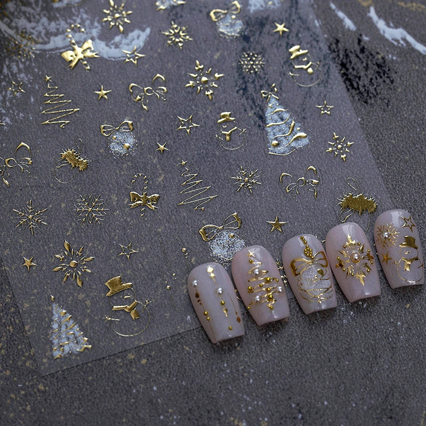 Hot Stamping Christmas Tree Bell Bowknot Cane Snowman Star Adhesive Nail Art Stickers Snowflake Glitter Powder Manicure Decals (ONLINE ORDER ONLY)